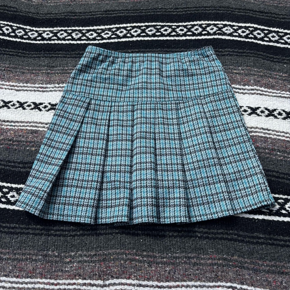 VTG Y2K IZ BYER GIRL BLUE PLEATED PLAID SKIRT SIZE MEDIUM 10/12